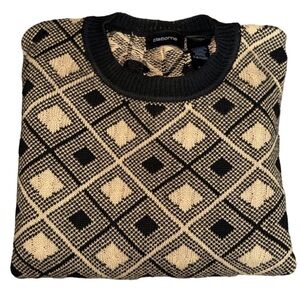 Vintage Claiborne crewneck sweater with tan and black geometric print Large